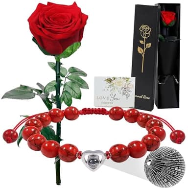 Eternal Rose with Stem,Real Single Preserved Flower Stems bouquets,Infinity Forever Red Rosebox for Mother's Day Valentine's Day Christmas Thanksgiving Mom Grandmother Wife Fiancee