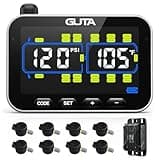 GUTA Tire Pressure Monitoring System, RV Trailer TPMS with 8 Flow Thru Sensors & Color LCD Display, 6 Alert Modes, Signal Booster, Long-Distance Sensing, for Trailer, Trucks, Motor Home (0-188 PSI)