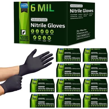 Inspire HEAVY DUTY 6Mil ORIGINAL Quality Stretch Nitrile Gloves Black Disposable Latex Free | Food, Industrial, Mechanic Tattoo (6Mil Black, Large)