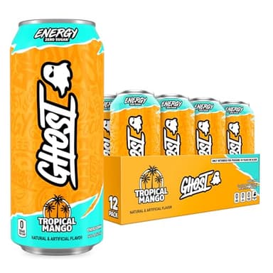 GHOST Energy Drink - 12-Pack, Tropical Mango, 16oz Cans - Energy & Focus & No Artificial Colors - 200mg of Natural Caffeine, L-Carnitine & Taurine - Gluten-Free & Vegan