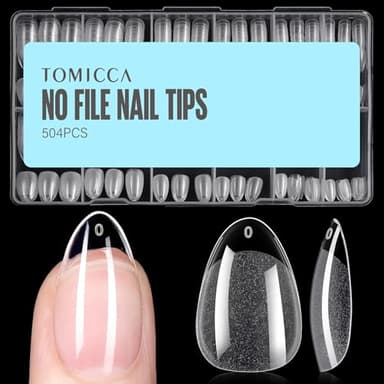 TOMICCA Short Almond Nail Tips, 504Pcs Soft Acrylic Nail Tips, 12 Sizes Pre-Shaped Half Matte Fake Clear Gelly Tips, Press on Acrylic Nails for Nail Extension DIY Nail Salon