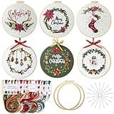Canlierr 6 Sets Christmas Embroidery Kit with Pattern and Instructions Embroidery Starter Pattern Hoop Colored Threads Needlepoint Kit for Beginners Adults Supplies (Wreath)