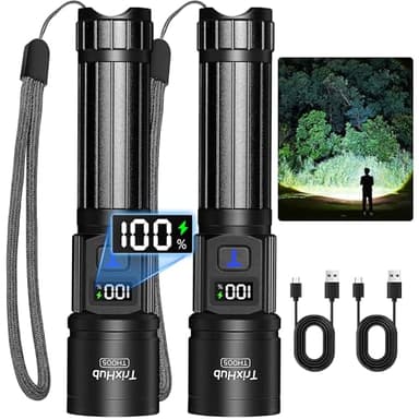 TrixHub Rechargeable Flashlights 2 Pack, Super Bright High Lumens Flash Light, 5 Modes Zoomable Linternas with LCD Digital Display, Powerful Handheld LED Flashlights for Home Emergencies Camping