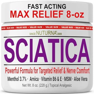 Sciatica Nerve Cream - Maximum Strength Comfort Cream for Feet, Hands, Legs, Toes, Back - Natural Ultra Strength Arnica, MSM, Menthol, Soothing Comfort, Large 8 Oz