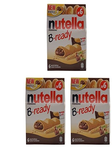 Ferrero: "Nutella B-ready NEW + NUTELLA " a crisp wafer of bread in the form of mini - baguette stuffed with a creamy Nutella 6 pieces 4.6 oz (132g) Pack of 3 [ Italian Import ]