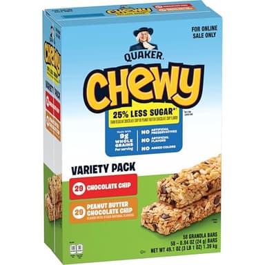 Quaker Chewy Granola Bars, 25% Less Sugar, 2 Flavor Variety Pack, (58 Pack)