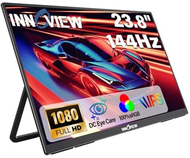 InnoView 23.8" Large Portable Monitor, FHD 144HZ 100% SRGB IPS USB-C HDMI Work Home Gaming Second Monitor 1080P W/180°Adjustable Stand for Laptop, MacBook, Phones