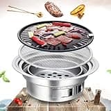 TBVECHI Portable Table Grill, 15.75 Inch Korean Style BBQ Grill Stainless Steel BBQ Grill Stove Outdoor Camping Cooker, Charcoal Grill BBQ, Round Barbecue Grill, Indoor&Outdoor Grill BBQ