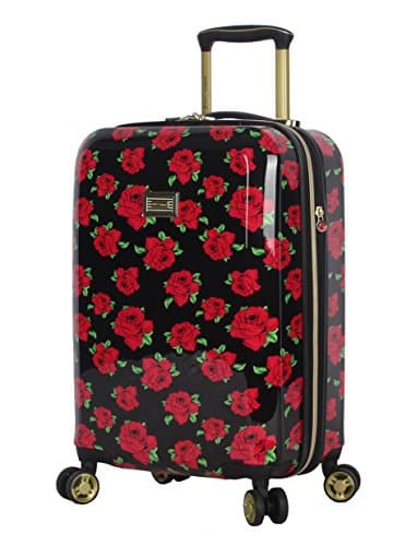Betsey Johnson Designer 20 Inch Carry On - Expandable (ABS + PC) Hardside Luggage - Lightweight Durable Suitcase With 8-Rolling Spinner Wheels for Women (Covered Roses)