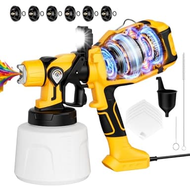 Paint Sprayer for House Painting, Paint Sprayer with 1000W Powerful Copper Motor, 1400ml (47oz) Container, 6 Brass Nozzles & LED Light, Easy to Clean for House, Fence, Furniture, DIY, Garden, Walls