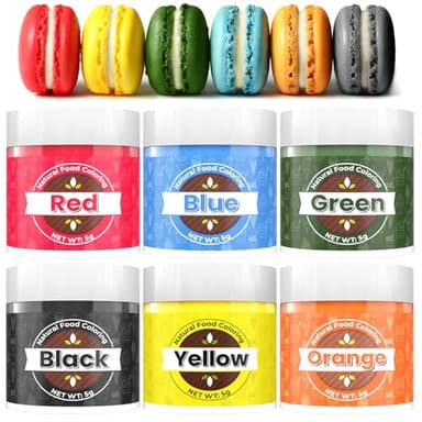 Natural Food Coloring, 6 Colors Natural Food Dye, Without Artificial Dyes, Non-Toxic, Hyper-Concentrated, Dye-Free Food Coloring Powder for Frosting, Easter Eggs, 5g/Bottle