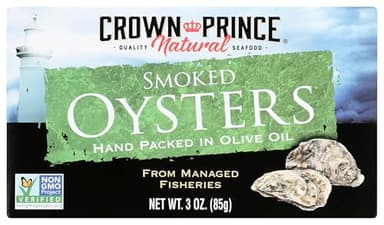 Crown Prince Natural Smoked Oysters in Pure Olive Oil, 3 Ounce