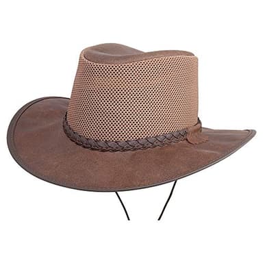 American Hat Makers Breeze Mesh Sun Hat for Men & Women – Outdoor Leather Hat - Large Brown