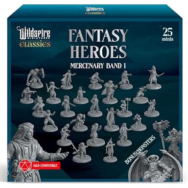 Classic Heroes - Mercenary Band I- 25 Paintable Characters for DND Miniatures Bulk I 28mm Dungeons Dragons D&D Miniatures I DND Minis D&D Figures Dungeons Dragons Figures Pathfinder Compatible
