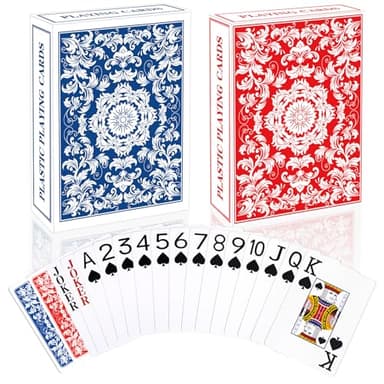 Metsyth Plastic Playing Cards Waterproof Cards Poker Card 2 Pack Playing Card Large Print for Adults Seniors, Deck of Card Set Poker Cards for Beach Trip Pool Party Games (Blue & Red)