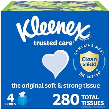 Kleenex Trusted Care Facial Tissues, 4 Cube Boxes, 70 Tissues per Box, 2-Ply (280 Total), Packaging May Vary