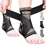JIUFENTIAN Copper Ankle Brace Adjustable Compression Sleeve (Pair)-Ankle Support Heel Brace for Achilles Tendonitis, Plantar Fasciitis-Eases Swelling and Sprained Ankle(Large)