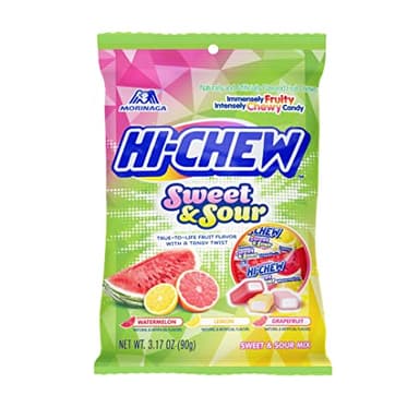 HI-CHEW Sweet & Sour Mix, Pack of 6 Bags, 3.17oz each - Watermelon Lemon Grapefruit | Unique Fun Soft & Chewy Candy, Immensely Juicy Fruity Candy Flavors, Individually Wrapped for Sharing