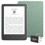 Kindle Essentials Bundle including Kindle (2024 release) - Black, Fabric Cover - Matcha, and Power Adapter