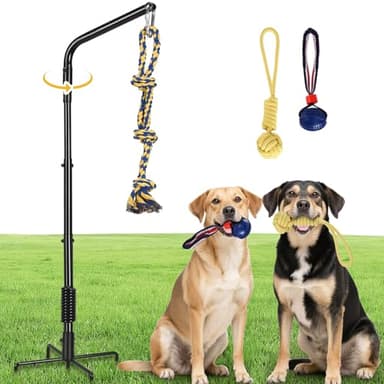 AugFir Tether Outdoor Dog Rope Toy with Strengthen Spring Pole, 3 Kinds Dog Tug of War Toys for Self Play and Interactive in Park, Yard, Lawn Rope, Suitable for Large Medium Small Dogs (Black)