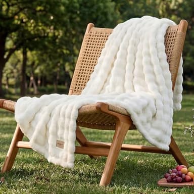 Bedsure 3D Fleece Bubble Blanket for Couch - GentleSoft White Spring Throw Blanket for Sofa Bed Room Decor - Luxury Soft Cozy Blanket Mothers Gifts Day for Women, Lightweight, Off White, 50"×60"
