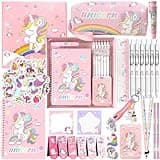 Unicorn cute School Supplies Kawaii Stationery Present Set , Including Ballpoint Pens, Pencil Case, ID Badge Holder, Stickers, Key Chain, A5 Notebook, Bookmark, Eraser, Ruler for Girls Teens