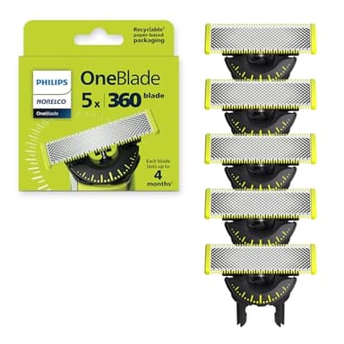 Philips Norelco OneBlade 360 Blades, Genuine Replacement Blades for OneBlade Electric Shaver and Trimmer, Durable Stainless Steel, 5 Pack, QP450/80