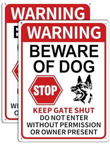 Multiwins 2 Pack Beware of Dog Signs, 13x9.9 inch Reflective Tin Sign Beware of Dog for Fence, Do Not Enter Sign Great for Garden and Yard Wall Decor