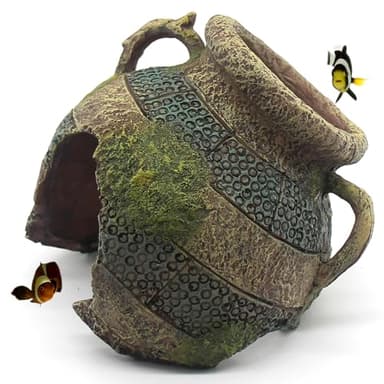relaqcc Aquarium Decor Ruins Leaning Vase Hideaway Cave, Betta Fish Tank Accessories for Goldfish, Shrimp, Conch, Cichlid