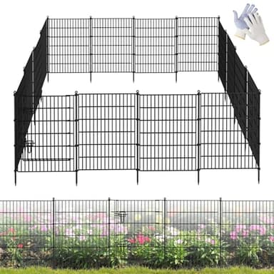 GDKASRNY 16 Panels Garden Fence,Rustproof Metal Fence Panels - 32in (H)×37.8ft (L) Garden Fencing Animal Barrier with Gate,Dog Fence Outdoor for Yard