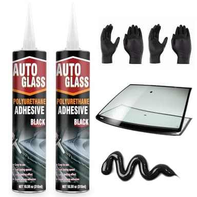 Polyurethane Windshield Sealant, Black Windshield Adhesive - High Viscosity, Fast Curing for Car Windshield/Back Glass Installation & Repair with Gloves, Applicator Tip (310ml*2)