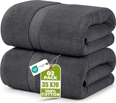 Utopia Towels Jumbo Bath Sheet 2 Piece, 600 GSM, 35 by 70 Inches, 100% Ring Spun Cotton, Absorbent and Quick Dry Extra Large Bath Towel, Grey