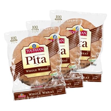 Toufayan Whole Wheat Pita Bread – Soft Hearth-Baked Pocket Pita | Freeze on Arrival | 3 Pack (18 Pitas Total)