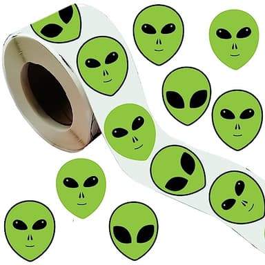 500 Pieces Green Alien Party Decorations Labels Roll Stickers - Outer UFO Space Alien Themed Birthday Party Supplies Decor Favors Jar Containers Letter DIY Sticker Labels Decals