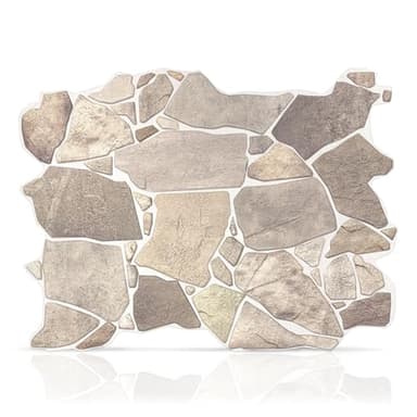 CONCORD WALLCOVERINGS ™ Retro-Art 3D Faux Stone Wall Panels, Pack of 10, Grey Beige Brown Wild Boulder, Lightweight PVC Sheets 17.5" x 23.75" (44.5cm x 60.3cm), Rock Tiles - Covers 28.86Sq Ft (2.7m2)