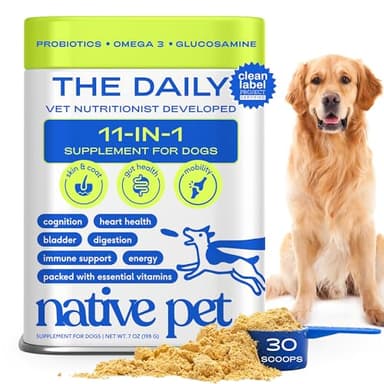 Native Pet The Daily Dog Vitamins & Supplements - 11-in-1 Multivitamin Powder for Dogs - Supports Whole Body Health, Digestion, Mobility & Immunity with Collagen, Glucosamine & Probiotics – 30 Scoops