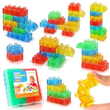LESONG Sensory Building Toys for Toddlers: 24PCS Squeezable Silicone Stacking Toys – Early Learning Construction Playset for Preschool Manual Skills, Birthday Gifts