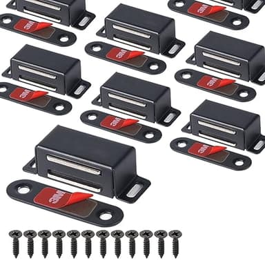 Mousike Cabinet Magnets Magnetic Door Catch Stainless Steel Door Magnet for Kitchen Bathroom Cupboard Wardrobe Closet Closures Cabinet Door Drawer Latch 20 lbs (Black 8Pack)