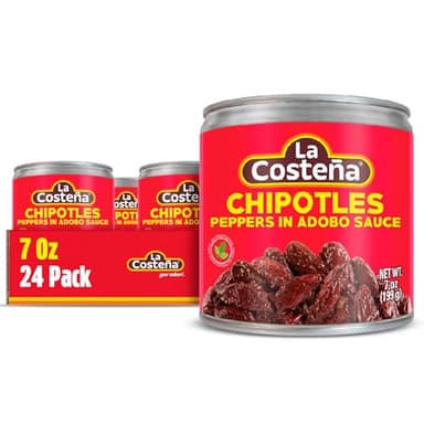 La Costeña Chipotle Peppers in Adobo Sauce - Smoked Spicy Peppers Chipotle in Adobo Sauce - Mexican Food, Taco, Enchiladas & Salsa - Hot Pickled Vegetables - 7 oz, 24 Pack Canned Vegetables