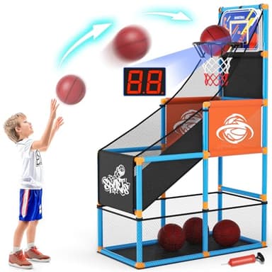 Handwell Arcade Basketball Game Set with Electronic Scoreboard&LED Light: Carnival Games Boy Toys Basketball Hoop Indoor Outdoor with 4 Balls & Air Pump Ideal Sports Toy Gifts for Kids 3-12 Years Old