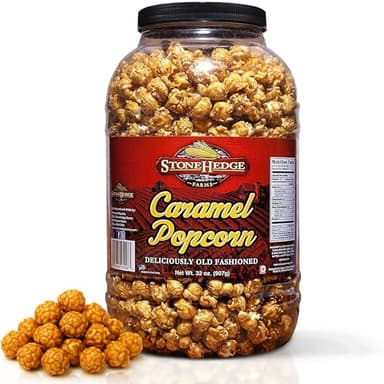 Stonehedge Farms Caramel Flavored Popcorn | 32 oz Large Tub | Perfect for Holidays and Christmas | Bulk Gourmet Popped Sweet Snacks | Carmel Pop Corn | 2 Pound Gift