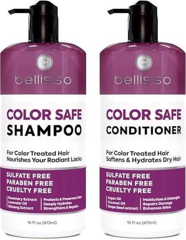 Color Safe Shampoo and Conditioner Set – Anti-Fade Protection for Color Treated, Dyed & Highlighted Hair – Sulfate & Paraben Free, Hydrating Formula with Rosemary, Coconut & Argan Oil for Women & Men