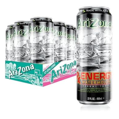 AriZona Rx Energy Watermelon, Herbal Tonic Drink with Green Tea and Citrus, 130mg Caffeine per Container - Big Can, 22 Fl Oz (Pack of 12)