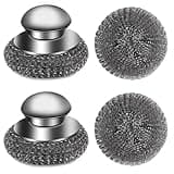 4pcs Steel Wool Scrubber with Replacement Wire Pads Set, Stainless Steel Scrubber with Handle for Scouring Stubborn Messes from Cast Iron, Pots, Pans, Grill, Stoves, Sink(2 Scrubber+2 Pads) (Silver)