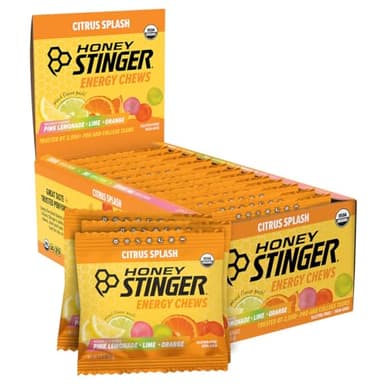 Honey Stinger Organic Citrus Splash Energy Chews Gluten Free & Caffeine Free for Exercise, Running and Performance Sports Nutrition for Home & Gym, Pre and Mid Workout 12 Pack, 21.6 Ounce