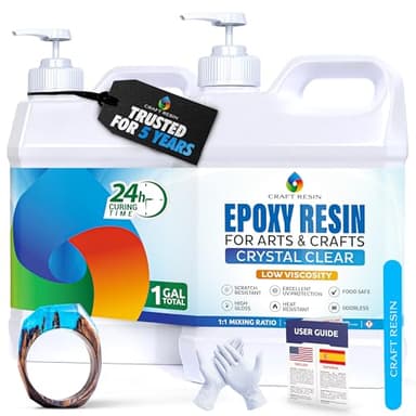 CRAFT RESIN 1 Gallon Crystal Clear Epoxy Resin Kit with Pumps - Food Safe & UV Resistant for DIY Art, Wood, Jewelry Making, Coasters, Mold Casting Resin Epoxy - Low Viscosity for Beginners & Pros