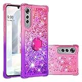 Dinglijia LG Velvet 5G Case, Gradient Quicksand Series Glitter Bling Flowing Liquid Floating TPU Bumper Cushion Reinforced Corners Women Phone Case for LG G9 Velvet Pink-Purple