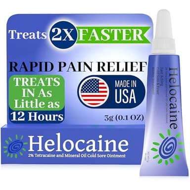Helocaine Fast Acting Cold Sore Canker Sore Treatment for Lips & Inside Mouth, Oral and Topical Rapid Pain Relief Over-The-Counter, 3g, 0.1 oz Tube, 1 Pack