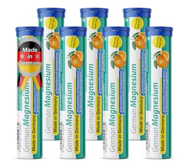 German Magnesium Oxide Supplement | Effervescent Tablets | Orange Flavor – 200 mg Magnesium per Serving | Sugar Free, Vegan – T&D Pharma – Made in Germany