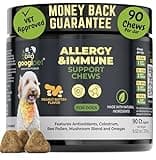Googipet Dog Allergy Chews, Dog Allergy Relief & Itchy Skin Relief, Skin & Coat Supplement +Bee Pollen, Colostrum for Dogs, Coconut Oil, Probiotics, & Omega 3 Fish Oil to Reduce Constant Scratching